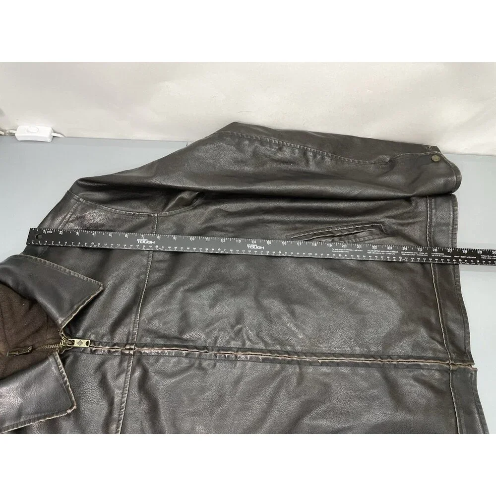 Columbia Faux Leather Bomber Jacket Aviator Distressed Full Zip Brown Mens L